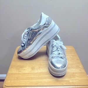 Call It Spring Silver Metallic Platform tennis shoes